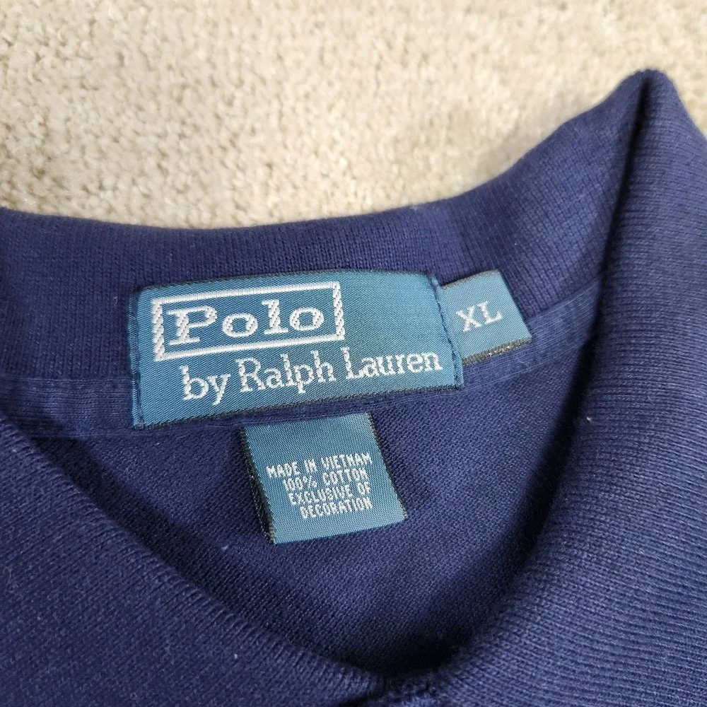 Vintage Polo Ralph Lauren Shirt Men XL Cookie Crest‎ Mesh Polo Crown Blue Cotton